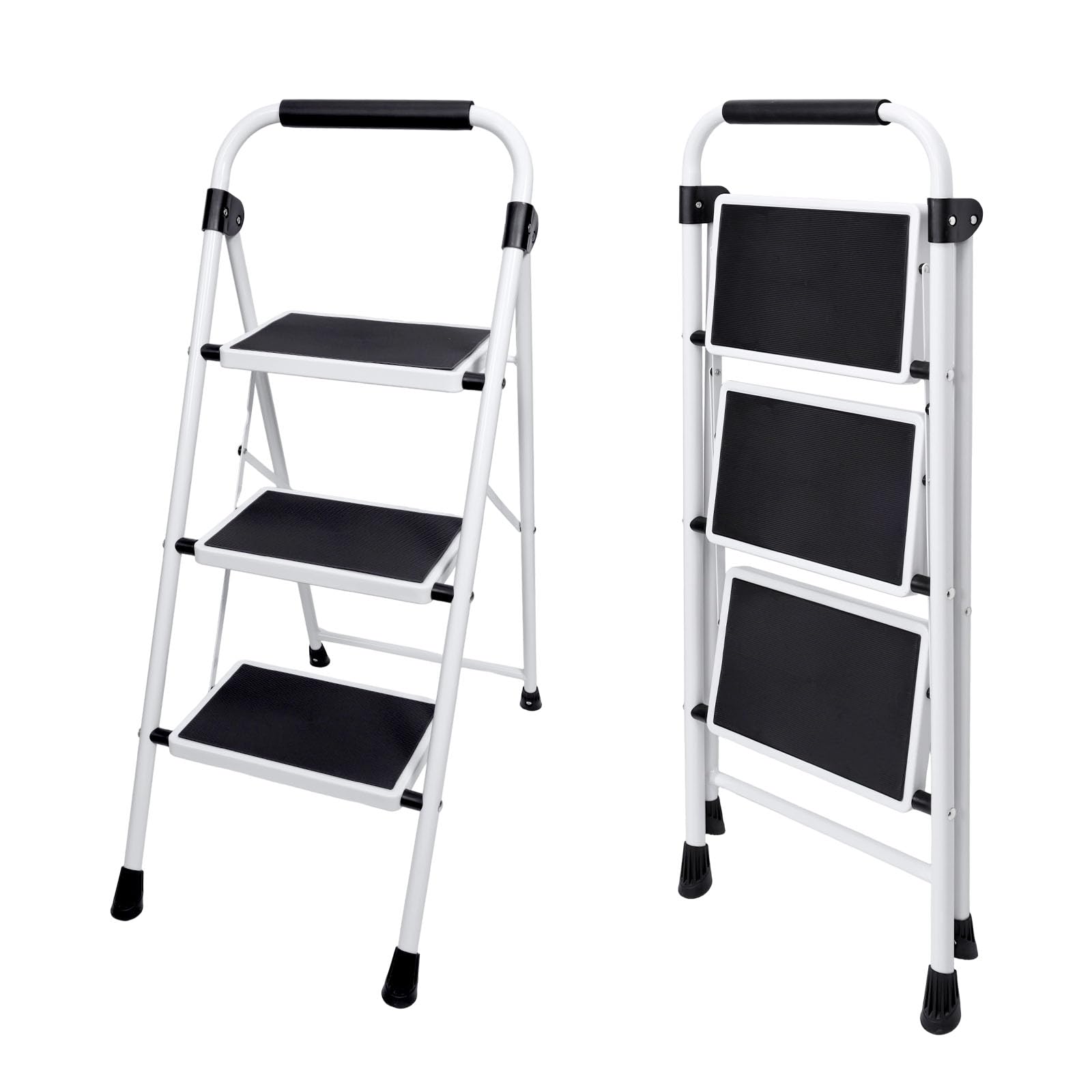 Sweetcrispy 3 Step Ladder, 330lbs Folding Step Stool with Wide